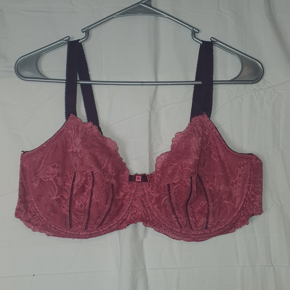 Adore Me Balconette‎ Bra 42D Hannah Unlined #1316 Pink Black Lace Underwire